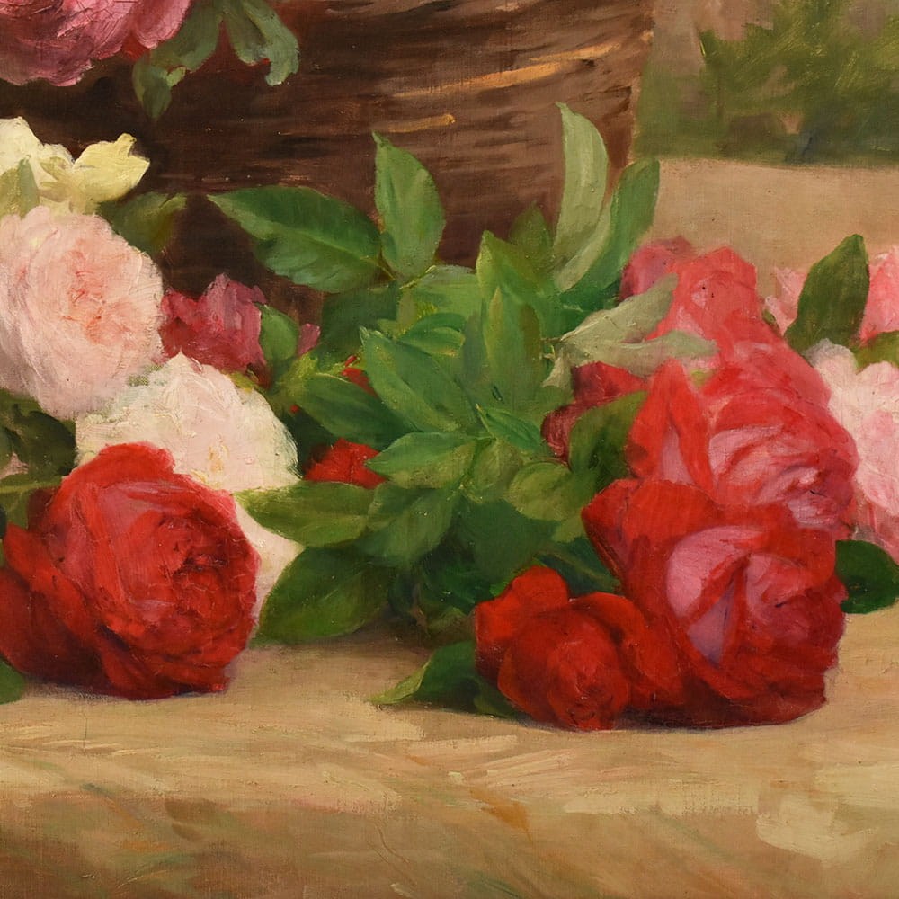QF783 4 antique floral roses painting flower oil still life XIX